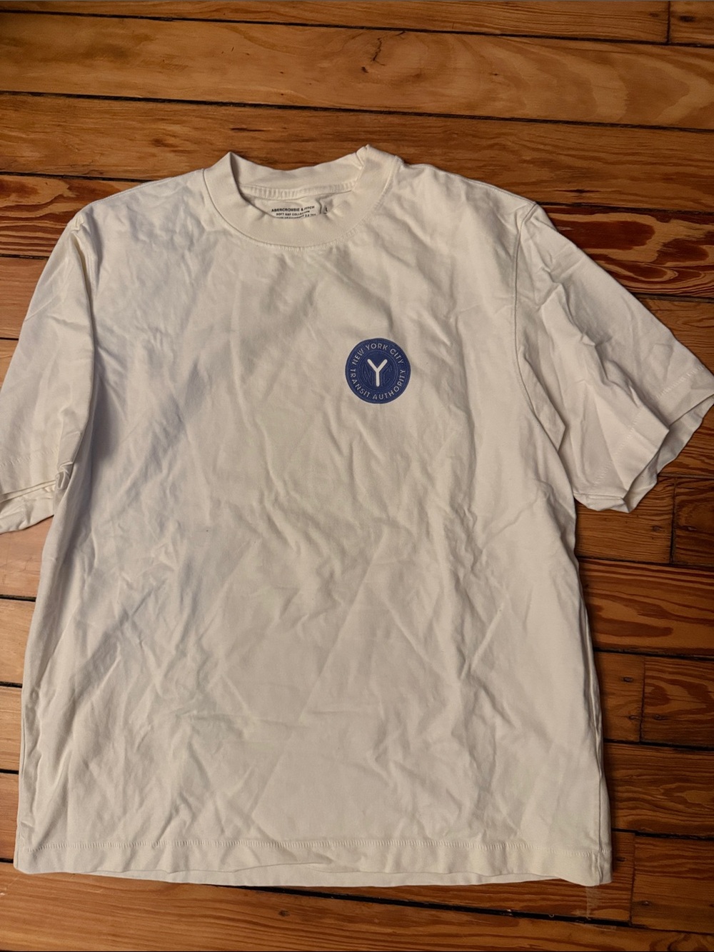 Abercrombie & Fitch White Short Sleeve Tee with Blue Chest Seal